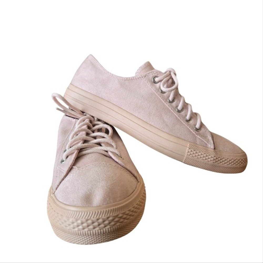 Summer Walking Shoe Feminine Size 9 Pink Sneaker Suede Lace Up Blush Coquette - Picture 7 of 10